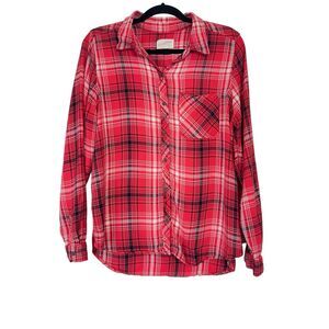 Universal Thread Red White Plaid Long Sleeve Button Top Size XL Fall Boho